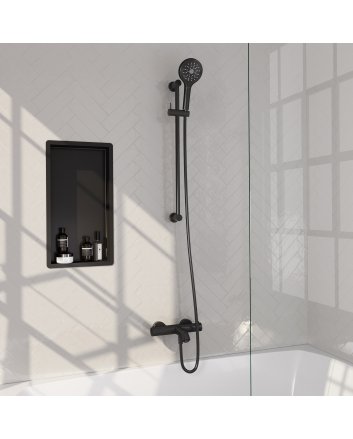 BRAUER Stripe opbouw baddouche thermostaatkraan SET 02 met glijstang en 3-standen handdouche en doucheslang mat zwart
