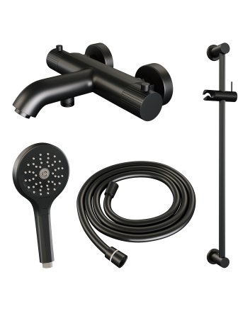 BRAUER Stripe opbouw baddouche thermostaatkraan SET 02 met glijstang en 3-standen handdouche en doucheslang mat zwart