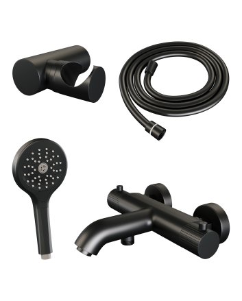 BRAUER Stripe opbouw baddouche thermostaatkraan SET 04 met wandhouder en 3-standen handdouche en doucheslang mat zwart