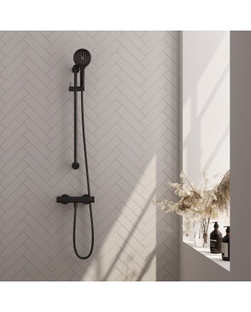 BRAUER Stripe opbouw douche thermostaatkraan SET 02 met glijstang en 3-standen handdouche en doucheslang mat zwart