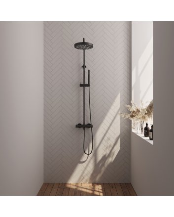 BRAUER Stripe opbouw thermostatische regendouche SET 01 met 25 cm hoofddouche en staaf handdouche en doucheslang mat zwart