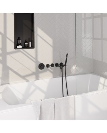 BRAUER Stripe thermostatische inbouw badkraan SET 01 met uitloop en staaf handdouche en doucheslang en wandaansluitbocht mat zwart