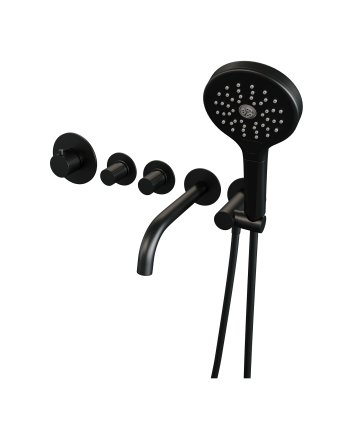 BRAUER Stripe thermostatische inbouw badkraan SET 02 met uitloop en 3-standen handdouche en doucheslang en wandaansluitbocht mat zwart