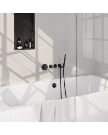 BRAUER Stripe thermostatische inbouw badkraan SET 01 met badvulcombinatie en staaf handdouche en doucheslang en wandaansluitbocht mat zwart