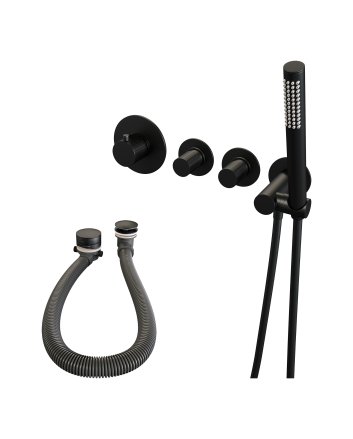 BRAUER Stripe thermostatische inbouw badkraan SET 01 met badvulcombinatie en staaf handdouche en doucheslang en wandaansluitbocht mat zwart