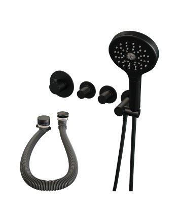 BRAUER Stripe thermostatische inbouw badkraan SET 02 met badvulcombinatie en 3-standen handdouche en doucheslang en wandaansluitbocht mat zwart