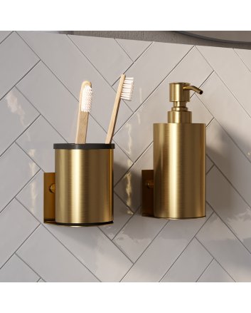 BRAUER Zeepdispenser en beker model A incl. wand ophanging en magnetisch opzetvlak goud geborsteld