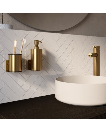 BRAUER Zeepdispenser en beker model A incl. wand ophanging en magnetisch opzetvlak goud geborsteld