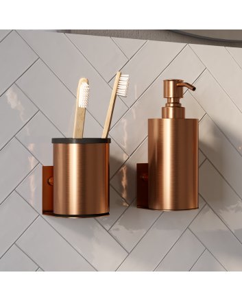 BRAUER Zeepdispenser en beker model A incl. wand ophanging en magnetisch opzetvlak koper geborsteld