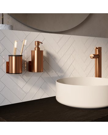 BRAUER Zeepdispenser en beker model A incl. wand ophanging en magnetisch opzetvlak koper geborsteld