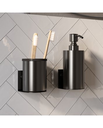 BRAUER Zeepdispenser en beker model A incl. wand ophanging en magnetisch opzetvlak gunmetal geborsteld