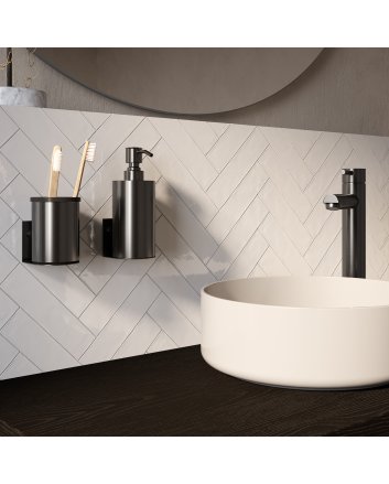 BRAUER Zeepdispenser en beker model A incl. wand ophanging en magnetisch opzetvlak gunmetal geborsteld
