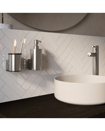 BRAUER Zeepdispenser en beker model A incl. wand ophanging en magnetisch opzetvlak RVS-kleurig geborsteld