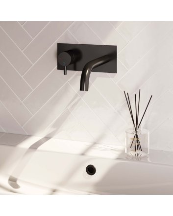 BRAUER Black Edition inbouw wastafelmengkraan met gebogen uitloop en afdekplaat model B2 mat zwart