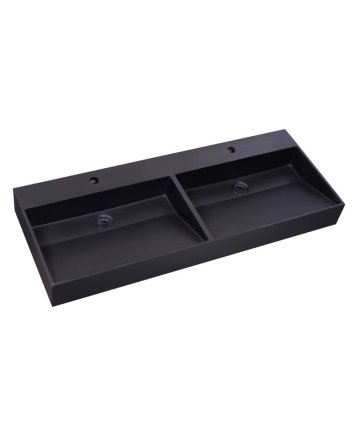 Sani DeLuxe Wastafel Quartz Trend 140 dubbele wasbak, zonder kraangat