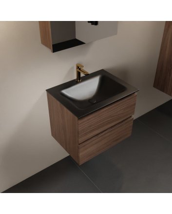 Mondiaz Aivy 60cm badmeubel Mocha, wastafel Urban solid surface midden 1 kraangat met spiegelkast
