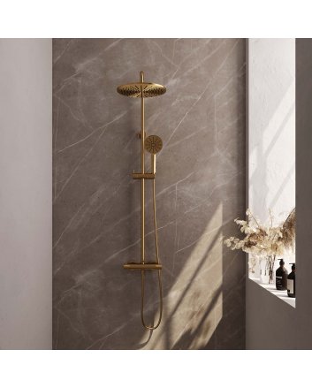 BRAUER Gold Carving opbouw thermostatische regendouche SET 04 met 30 cm douchekop en 3-standen handdouche en doucheslang goud geborsteld PVD