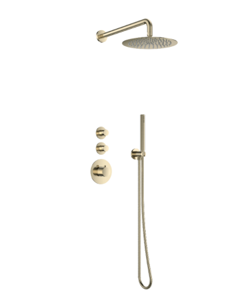 Sani DeLuxe Doucheset inbouw deluxe met box thermostaat, muurbevestiging / douchekop 25 cm rond Goud Geborsteld