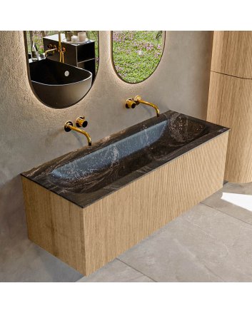 Mondiaz Kurve-Dlux 120cm badmeubel kleur Oak met 1 lade en 0 deuren. Wastafel Big large Midden zonder kraangat Lava.