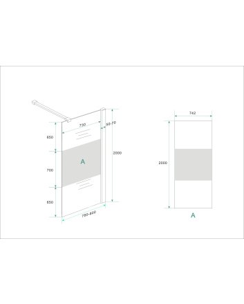 Comfort inloopdouche 800 x 2000 x 10 mm nano helder glas met melkglas middenband/chroom