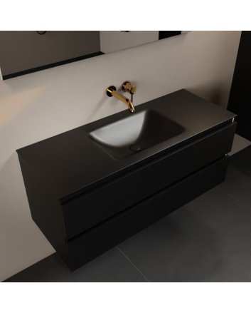 Mondiaz Aivy 120cm badmeubel Urban, wastafel Urban solid surface midden zonder kraangat met spiegel