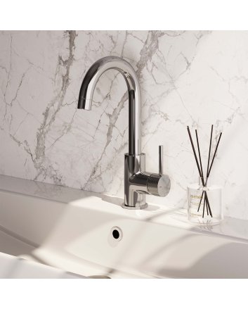 BRAUER Chrome Carving hoge opbouw wastafelmengkraan met draaibare ronde uitloop model A chroom