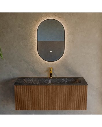 Mondiaz Kurve-Dlux 110cm badmeubel kleur Walnut met 1 lade en 0 deuren. Wastafel Big medium Midden 1 kraangat Lava.