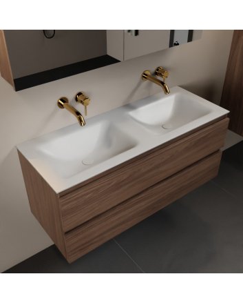 Mondiaz Aivy 120cm badmeubel Mocha, wastafel Talc solid surface dubbel zonder kraangat met spiegelkast