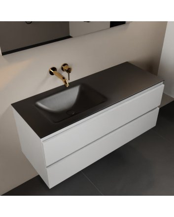 Mondiaz Aivy 120cm badmeubel Talc, wastafel Urban solid surface links zonder kraangat met spiegel