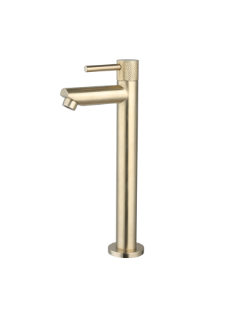 Sani DeLuxe Fonteinkraan opbouw hoog rond Goud Geborsteld met geribbeld knop