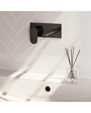 BRAUER Black Edition inbouw wastafelmengkraan met rechte uitloop en afdekplaat model C2 mat zwart