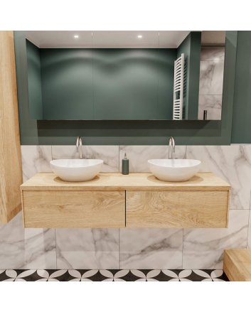 Mondiaz Lush 150 badmeubel washed oak 2 lades Barco dubbel 2 kraangaten