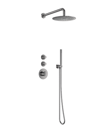 Sani DeLuxe Doucheset inbouw deluxe met box thermostaat, muurbevestiging / douchekop 25 cm rond Gun Metal
