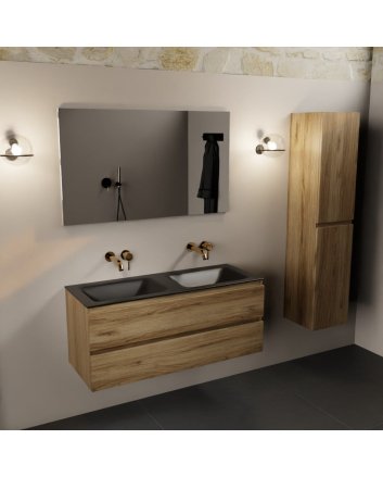 Mondiaz Aivy 120cm badmeubel Chai, wastafel Urban solid surface dubbel zonder kraangat met spiegel