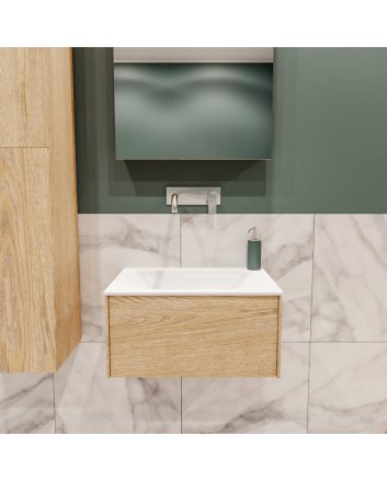 Mondiaz Lush 60 badmeubel washed oak 1 lade wastafel midden geen kraangat