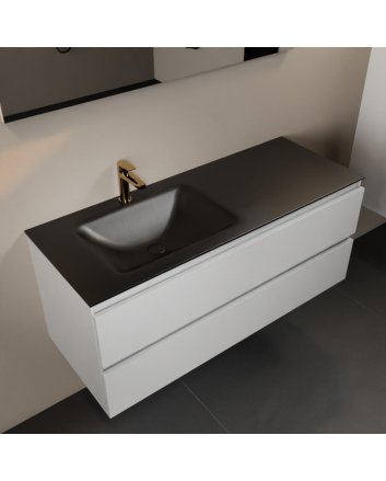 Mondiaz Aivy 120cm badmeubel Talc, wastafel Urban solid surface links 1 kraangat