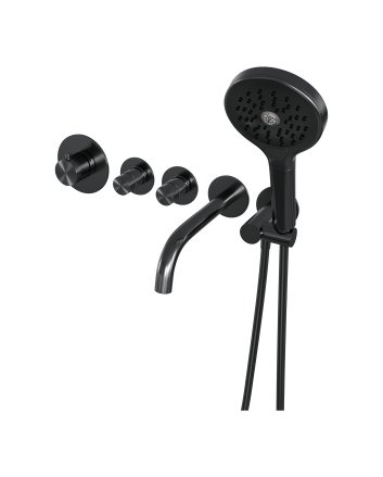 BRAUER Gunmetal Edition thermostatische inbouw badkraan SET 02 met uitloop en 3-standen handdouche en doucheslang en wandaansluitbocht gunmetal geborsteld PVD
