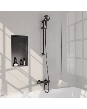 BRAUER Gunmetal Carving opbouw baddouche thermostaatkraan SET 02 met glijstang en 3-standen handdouche en doucheslang gunmetal geborsteld PVD