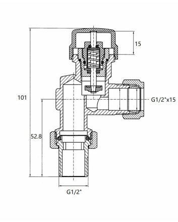 Thermostatisch radiatorventiel 1/2" x 15 mm, axiaal, mat zwart