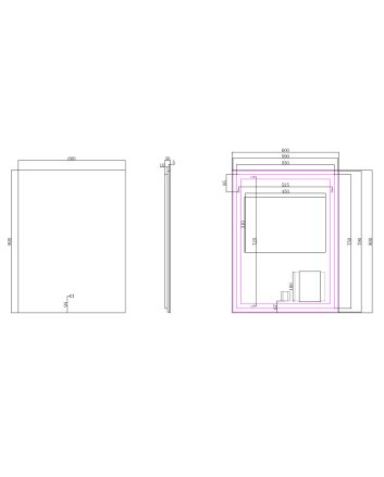 Soul spiegel rechthoek met LED, dimbaar en spiegelverwarming 60 x 80 cm