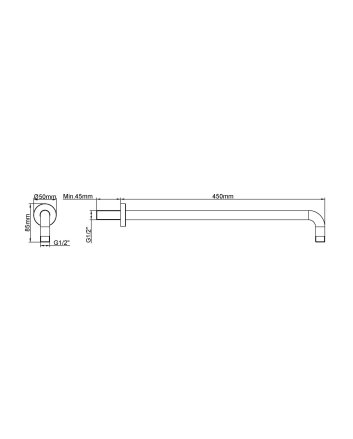 Caral douchearm met muurbevestiging 45 cm geborsteld messing