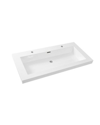 Wiesbaden Vision wastafel enkel met 2 kraangaten 100x46x5,5 kunstmarmer glans wit