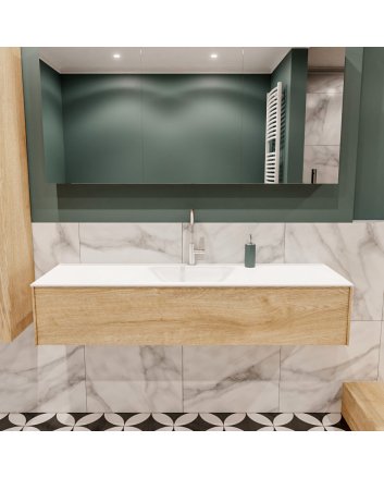 Mondiaz Lush 150 badmeubel washed oak 1 lade wastafel Cloud midden 1 kraangat