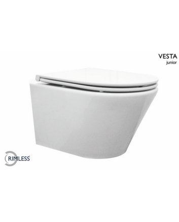 Vesta junior wandcloset rimless verkort met Flatline toiletzitting softclose en quick release glans wit