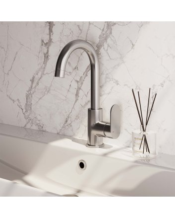 BRAUER Brushed Edition hoge opbouw wastafelmengkraan met draaibare platte uitloop model C RVS geborsteld PVD