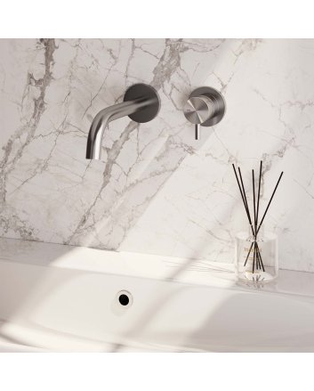 BRAUER Brushed Edition inbouw wastafelmengkraan met gebogen uitloop en rozetten model B1 RVS geborsteld PVD
