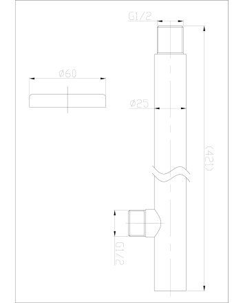 304 douchearm met muurbevestiging recht rond 40 cm RVS