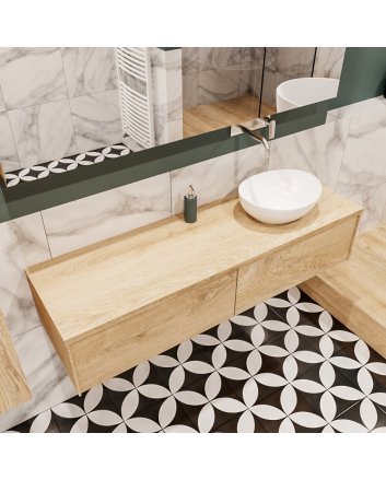 Mondiaz Lush 150 badmeubel washed oak 2 lades Barco rechts geen kraangat