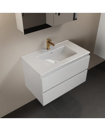 Mondiaz Aivy 80cm badmeubel Talc, wastafel glanzend wit keramiek midden 1 kraangat met spiegelkast