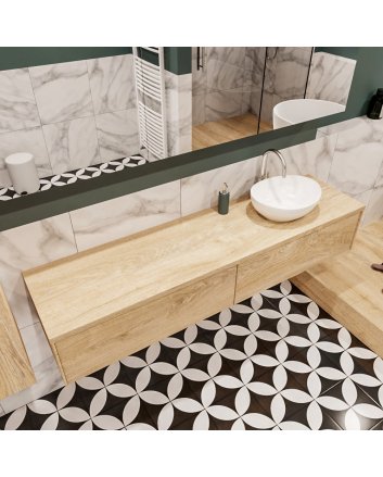 Mondiaz Lush 180 badmeubel washed oak 2 lades wastafel Barco rechts 1 kraangat